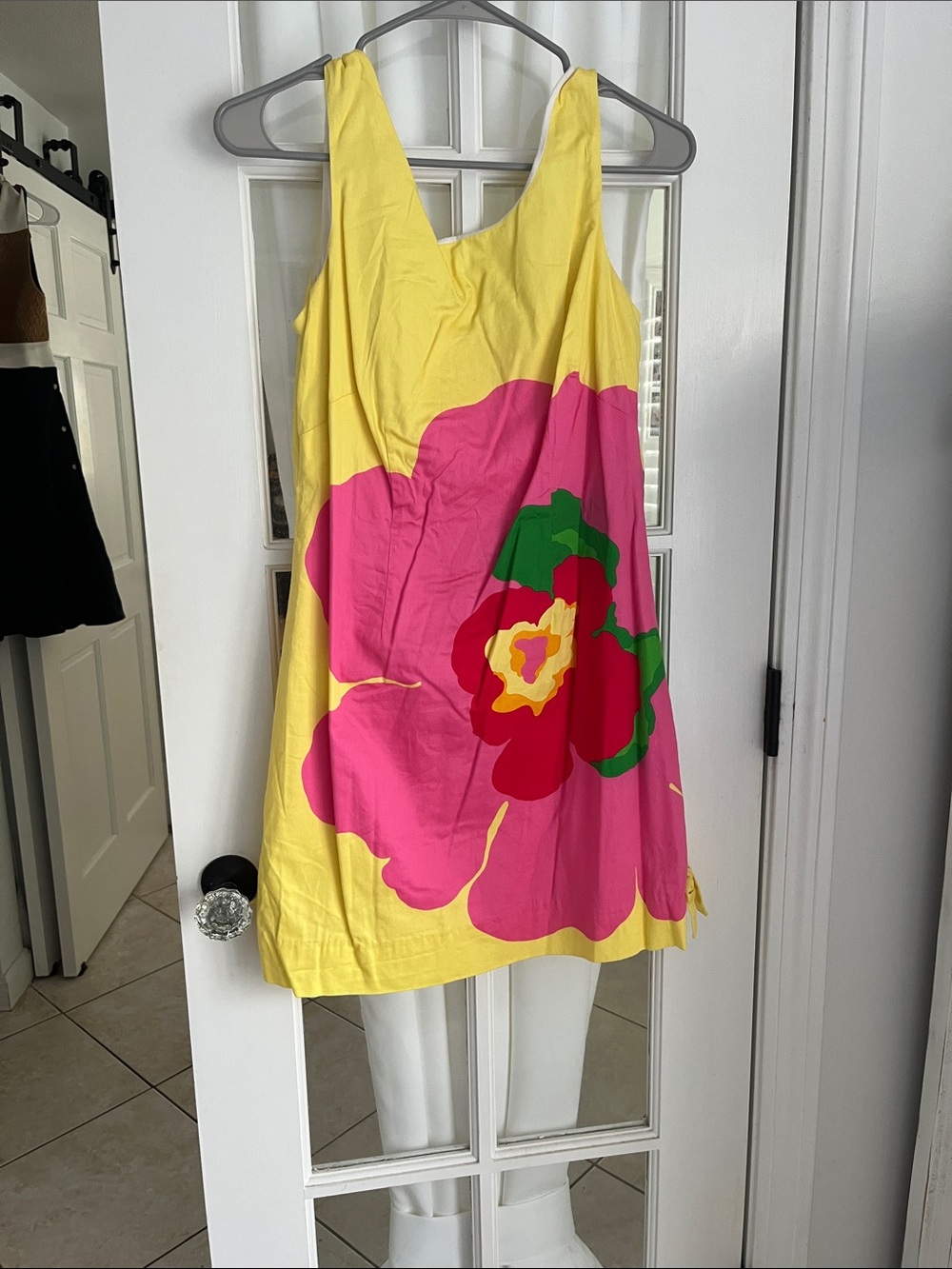 Lilly Pulitzer Yellow Tank Dress with Pink Zip and Green Floral
